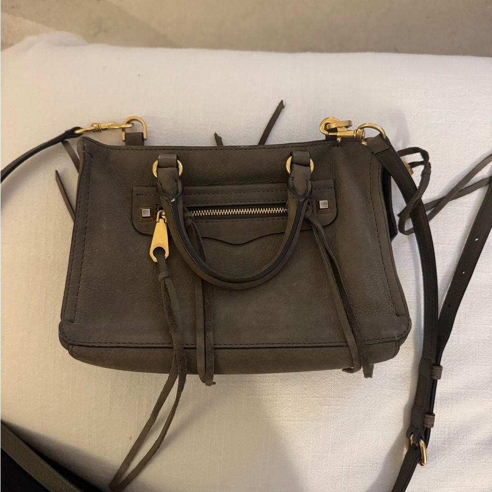 Rebecca Minkoff Dark Olive Green Crossbody Bag Structured Shape Suede